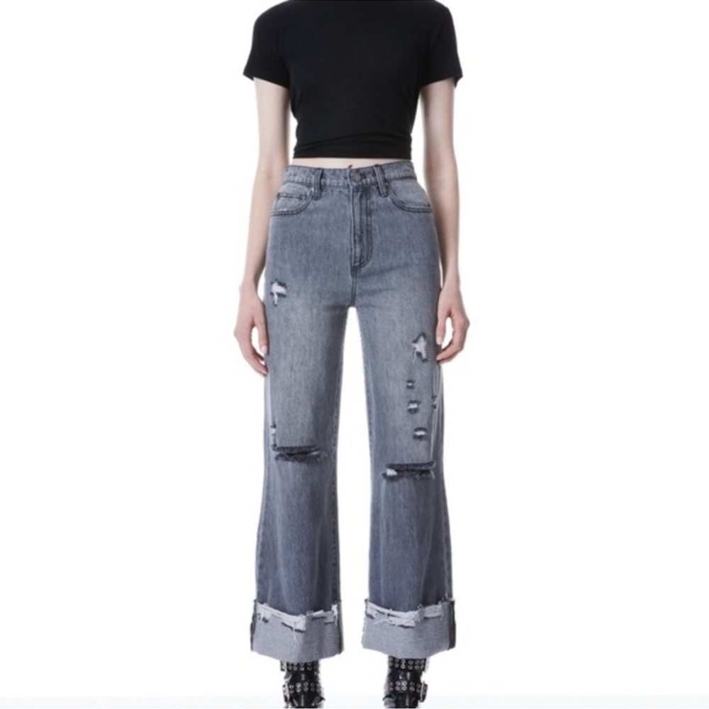 Alice + Olivia Amazing High Rise Raw Hem Cuffed Jeans